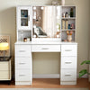Modern Dressing Table Set with LED Mirror and 7 Drawers Wood Makeup Desk White