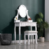 White Dressing Table with Mirror and Stool, 5 Drawers for Storage, 75x40x141.5cm