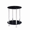 2 Tier Round Black Marble Tempered Glass Side End Bedside Table Stainless Steel