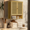 Bathroom Wall Cabinet Bamboo Medicine Cabinet 2 Rattan Doors for Kitchen Hallway
