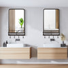 Wall-mounted Bathroom Mirror Rectangle Vanity Mirror with Storage Shelf & Hooks