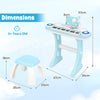 Electronic Kids Piano Toy with Stool 8 Rhythms & 8 Instruments-Blue