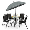 6PCS Garden Furniture Set Patio Coffee Table Folding Chairs Set W/Grey Parasol
