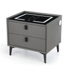 LED Bedside Table 2 Drawers Cabinet Charging Station Nightstand Storage Grey