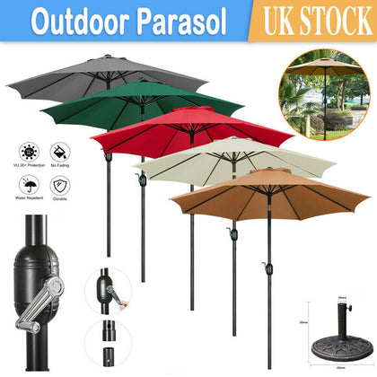 2.7M Round Garden Parasol Sun Shade Patio Hanging Umbrella with Crank Tilt Base