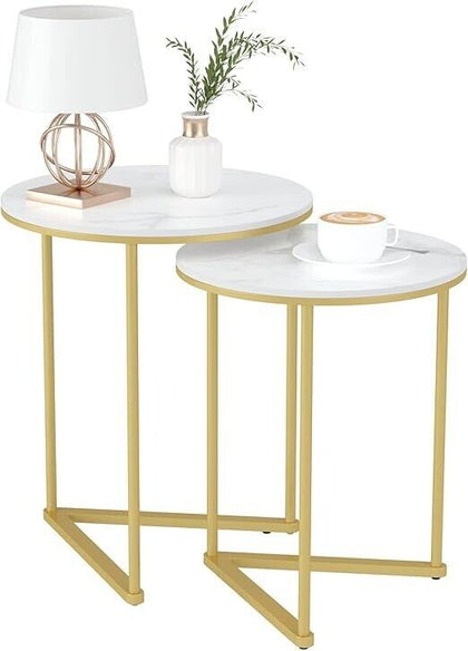 Marble Top Side Table Gold 2 Nesting Small Sofa End Tables Round Bedside Tables