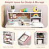 Student Writing Desk with 3-Layer Side Shelf & Storage Cabinet-Pink
