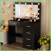 Vanity Makeup Dressing Table Desk W/ LED Light Mirror Drawer-Sliver Handle Black