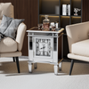 Unique Silver Mirrored Side Table Clock Display Elevated Legs Storage Nighstand