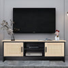 Rattan Woven 2 Doors Wooden TV Cabinet Stand Living Room Entertainment Unit 4FT
