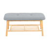 2 Tier Wood Shoe Bench Bamboo Boot Rack Shelf Storage Linen Button Padded Seat