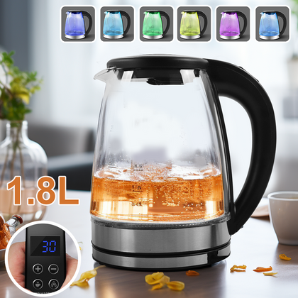 1.8L Glass Electric Kettle Temperature Control 7 Colors LED Fast Boiling 2200W