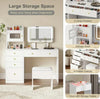Modern White Glam vanity Table with Adjustable Mirror, Shelf & 6 Drawers