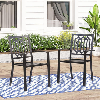 2Pcs Outdoor Patio Dining Stackable Chair Wrought Iron Furniture Bistro Chair