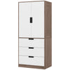 2 Door Wardrobe Modern Wardrobe with 3 Drawer and Hanging Rod for Bedroom Brown