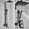 Bathroom Shower Mixer Set 8'' Square Black Taps Twin Over Head Exposed Valve Bar