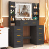 Black Dressing Table Drawers Mirror Stool Set Makeup Desk Vanity Table Bedroom