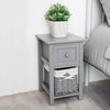 Bedside Table Unit Cabinet Pair Grey Bedroom Nightstand Wicker Storage Wooden