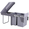 Kitchen Waste Pull Out Bin 3 Recycling Trash Cans Cabinet Integrated Grey 30/40L