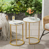 2Pcs Marble Side Table Nesting Coffee Tables Corner Cabin Bedroom White & Gold