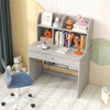 Kids Wooden Study Desk Children Writing Table with Hutch & Drawer-Grey