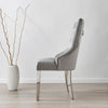 Grey Gloss Pillar Dining Table & 6 Velvet Knockerback Belgravia Chairs