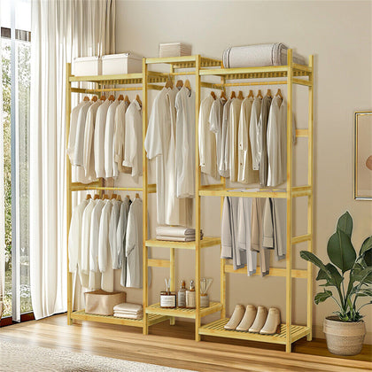 Bamboo Garment Rack 8 Tier Storage Shelves Clothes Hanging Rack Bedroom Entryway