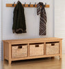Shoe Storage Bench, Small Wooden Oak Unit with 3 Basket, Hallway Stand Organiser