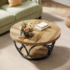 Round Coffee Table, 31.5'' Farmhouse Wood Center Table with 2-Tier Storage