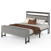 4FT6 METAL BED FRAME WITH GREY FABRIC UPHOLSTERED HEADBOARD DOUBLE BED FRAME Bft