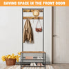 Industrial Coat Rack Stand with 7 Hooks Hangers Shoe Storage Bench Cabinet