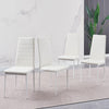 4x White Faux Leather Dining Chairs&Round Tempered Glass Silver Leg Dining Table