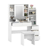 Makeup Vanity with Mirror, Stool, LED Lights, 5 Drawers, Power Outlet, White