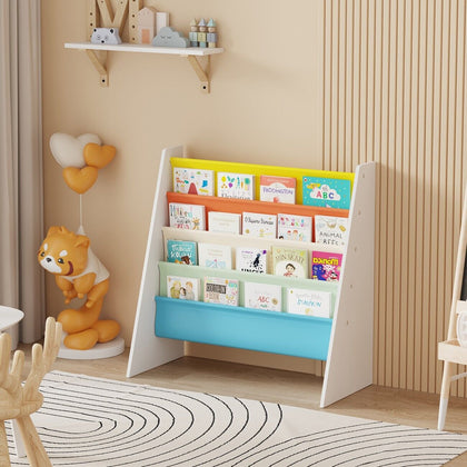4 Tier Children Sling Book Rack Bookshelf Wooden Kids Book Rack Storage Shelf