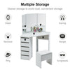 White Corner Dressing Table Makeup Desk Vanity Table 5 Drawers with Stool Mirror