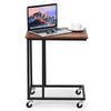 Sofa Side Table C-Shaped Industrial Coffee Snack Table Laptop Stand w/ Wheels
