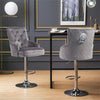 360° Swivel Grey Velvet Bar Stool Gas Lift w/Lion Head Door Knocker &Tufted Back