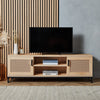 Rattan TV Unit Cabinet Stand Wood Effect 2 Door Storage Shelves | VonHaus