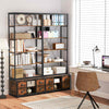 Heavy-duty Metal Frame 8-tier Bookshelf with Storage-Brown