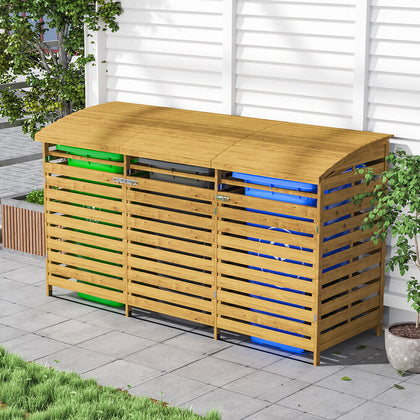 2.345m x 1.31m Large Wooden Outdoor Garden Triple Wheelie Bin Storage for 3 Bins