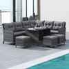 7 PCS Patio Dining Furniture PE Rattan Sectional Sofa Set with Ottomans Grey