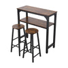 Vintage 3 Piece Breakfast Counter Bar Table and Stools Set with Storage Shelves