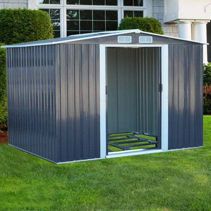 10 x 8ft Dark Grey Steel Sheds Outdoor Tools Storage Garden Shed with Foundation