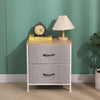 2 Drawers Side Table with Fabric Drawer Wood Tabletop Storage Bedside Table Grey