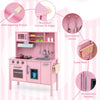 Toddlers Wooden Pretend Play Kitchen Chef Toy Kitchen w/ Microwave-Pink