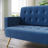 Modern Luxury Velvet Sofa Bed Blue 3 Seater Nonwoven Contrast Gold Metal Legs
