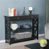 Black Console Table Narrow Wooden Hallway Table with Drawer 2 Storage Shelves