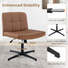 PU Leather Upholstered Armless Cross Legged Office Desk Chair No Wheels(Brown)