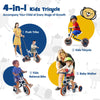 4 in 1 Kids Push Tricycle Toddler Trike Baby Training Balance Bike w/Push Handle