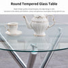 2x Grey Faux Leather Dining Chairs & Round Clear Glass Chromed Dining Table Set